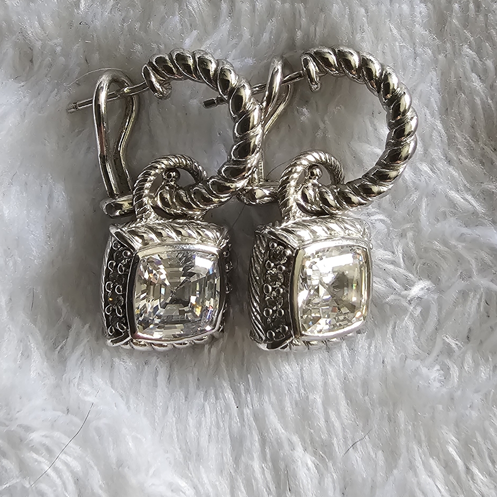 Judith Ripka Silver Earrings with Clear Stones